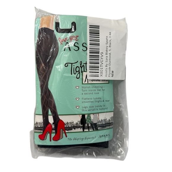 Assets by Sara Blakely SPANX Women’s Black Flipside Diamond Tights Size 5 NWT - Picture 1 of 5
